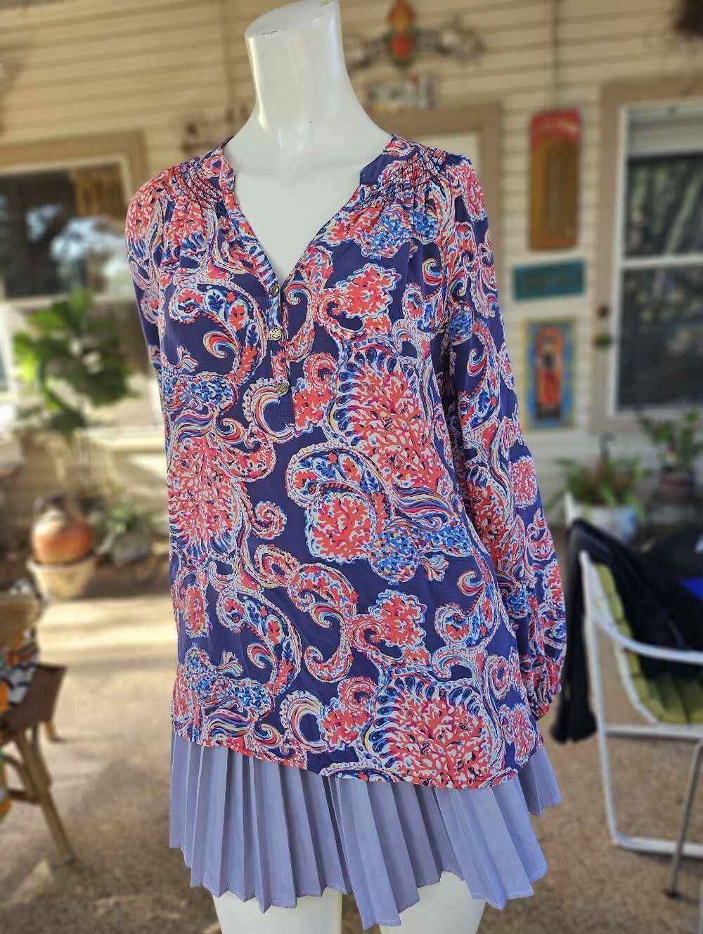 Lilly Pulitzer Women's S Red Elsa For The Halibut Silk Paisley Peasant Blouse